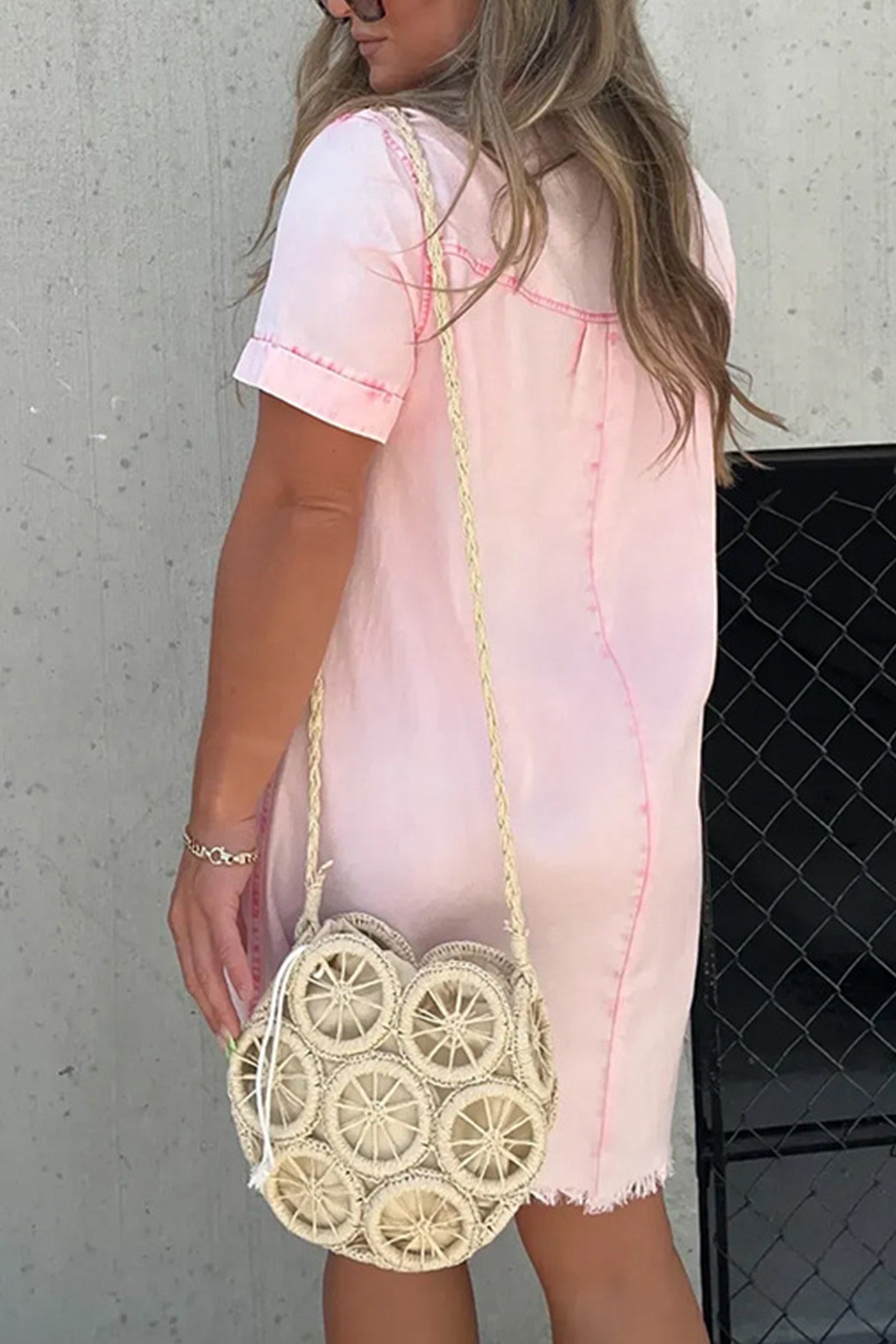 Shirt Collar Raw Edge Denim Dress - Fashionpara