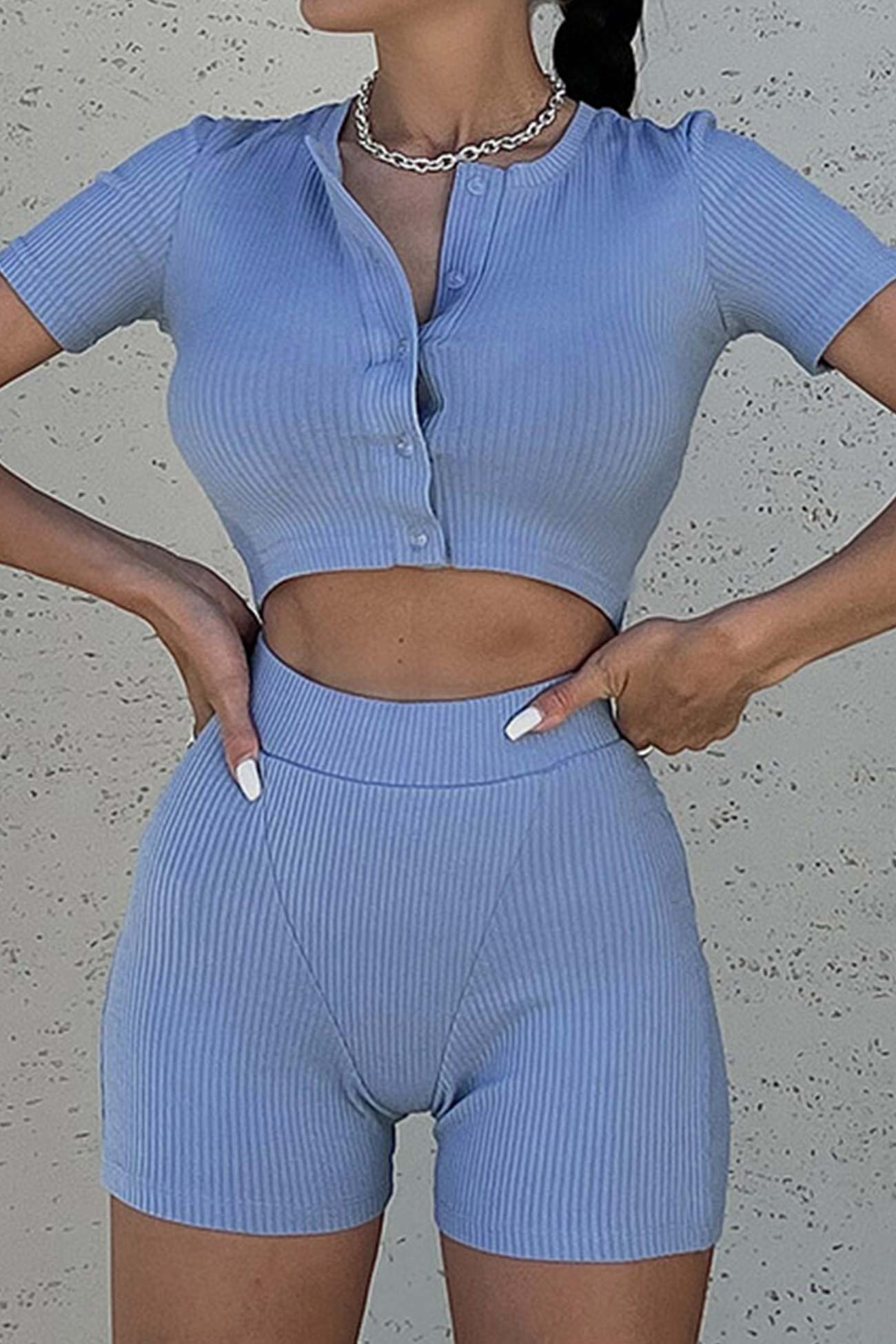 Arolora Short Sleeve Ribbed Knit Cardigan and Shorts Set