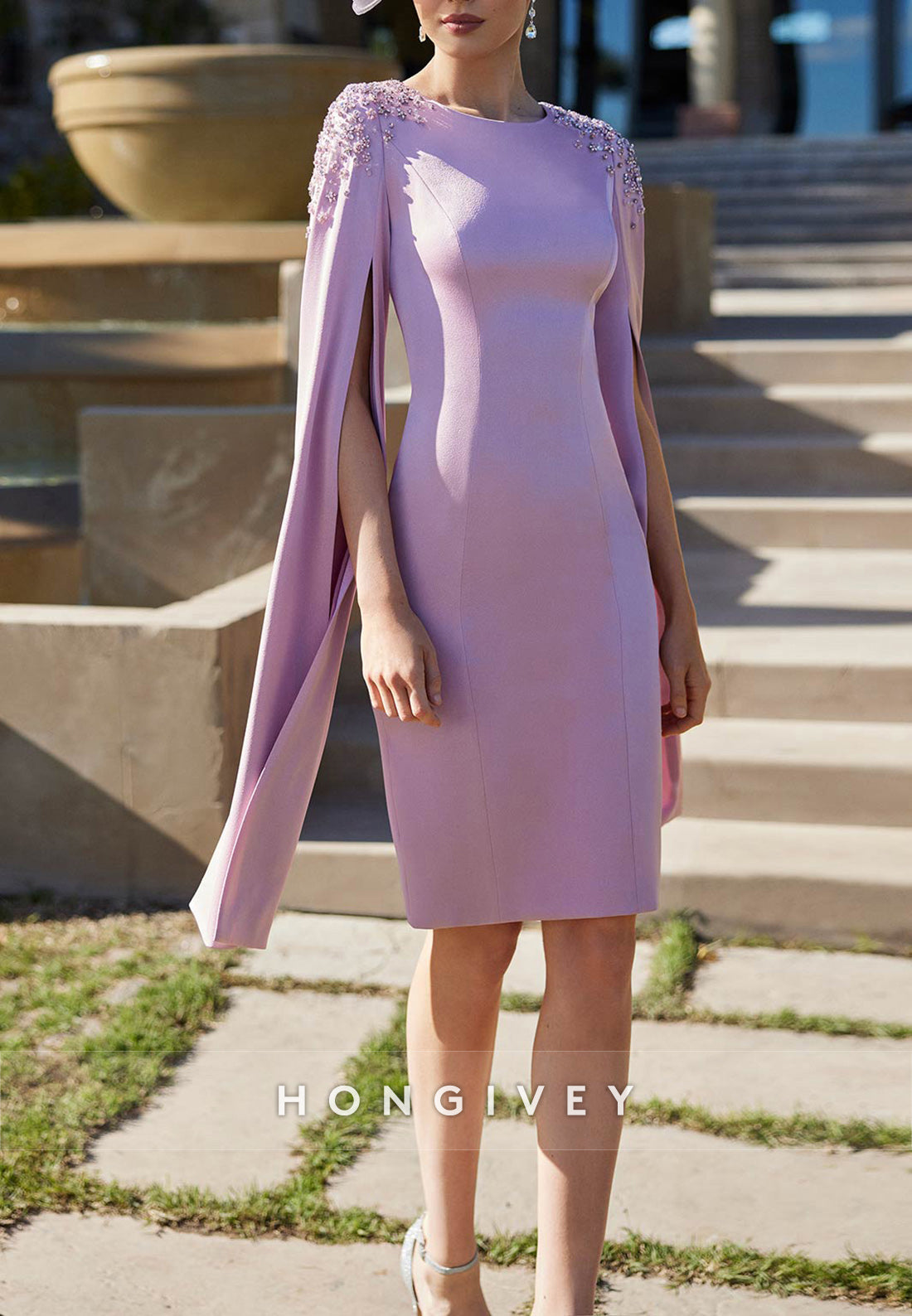 Sheath Knee-Length Satin Mother of the Bride Scoop Beading Cocktail Dresses