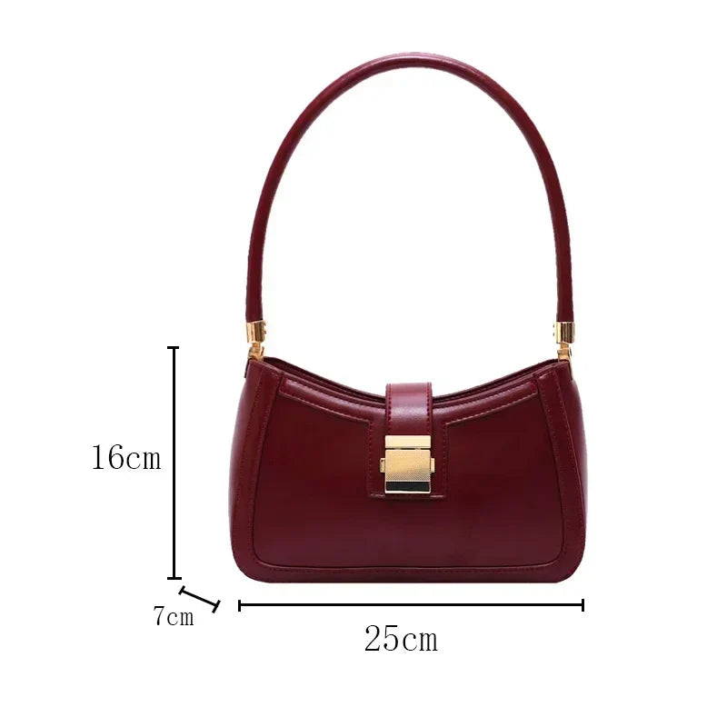 Solid PU Leather Trendy Lock Shoulder Bag