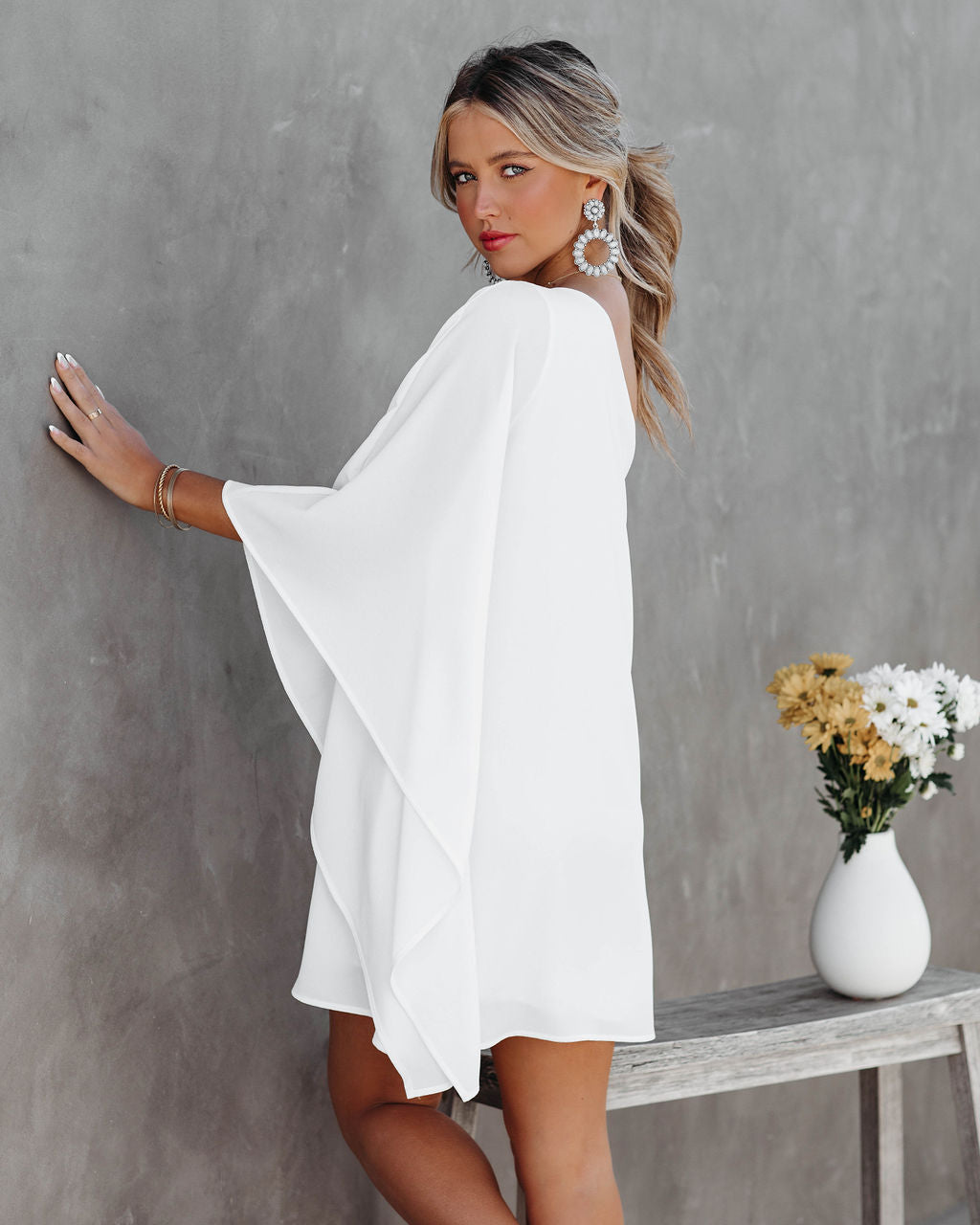 Side To Side One Shoulder Statement Dress - White - Fashionpara