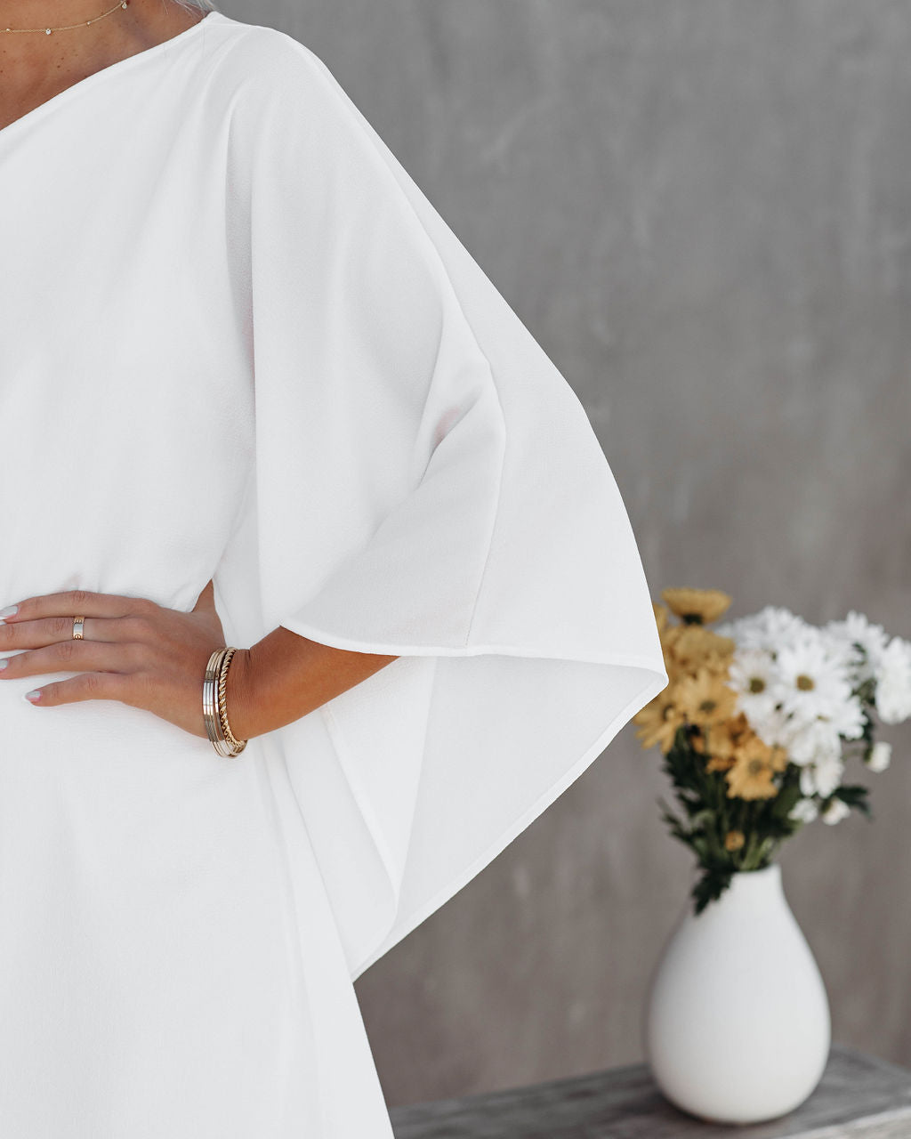 Side To Side One Shoulder Statement Dress - White - Fashionpara