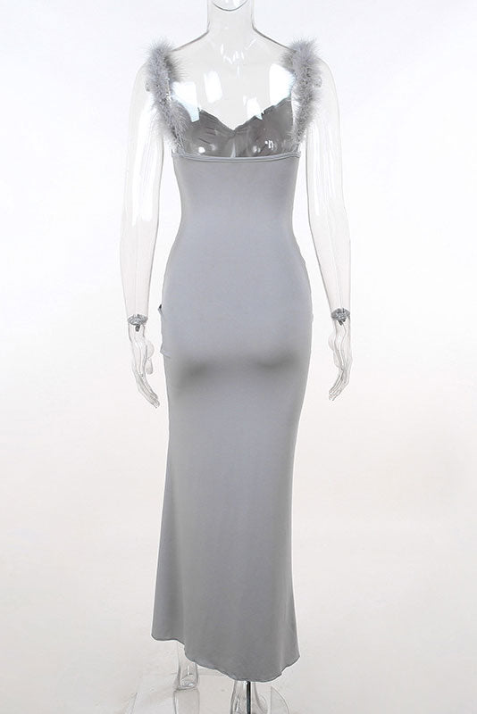 Silver High Split Sleeveless Prom Gown Evening Dress  Fashionpara