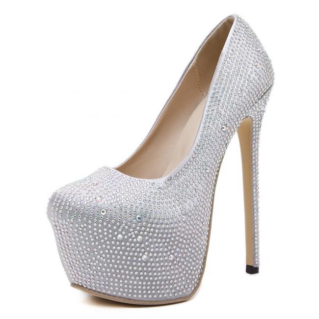 Silver Closed-toe Stiletto Sparkly Prom Heels - Mislish