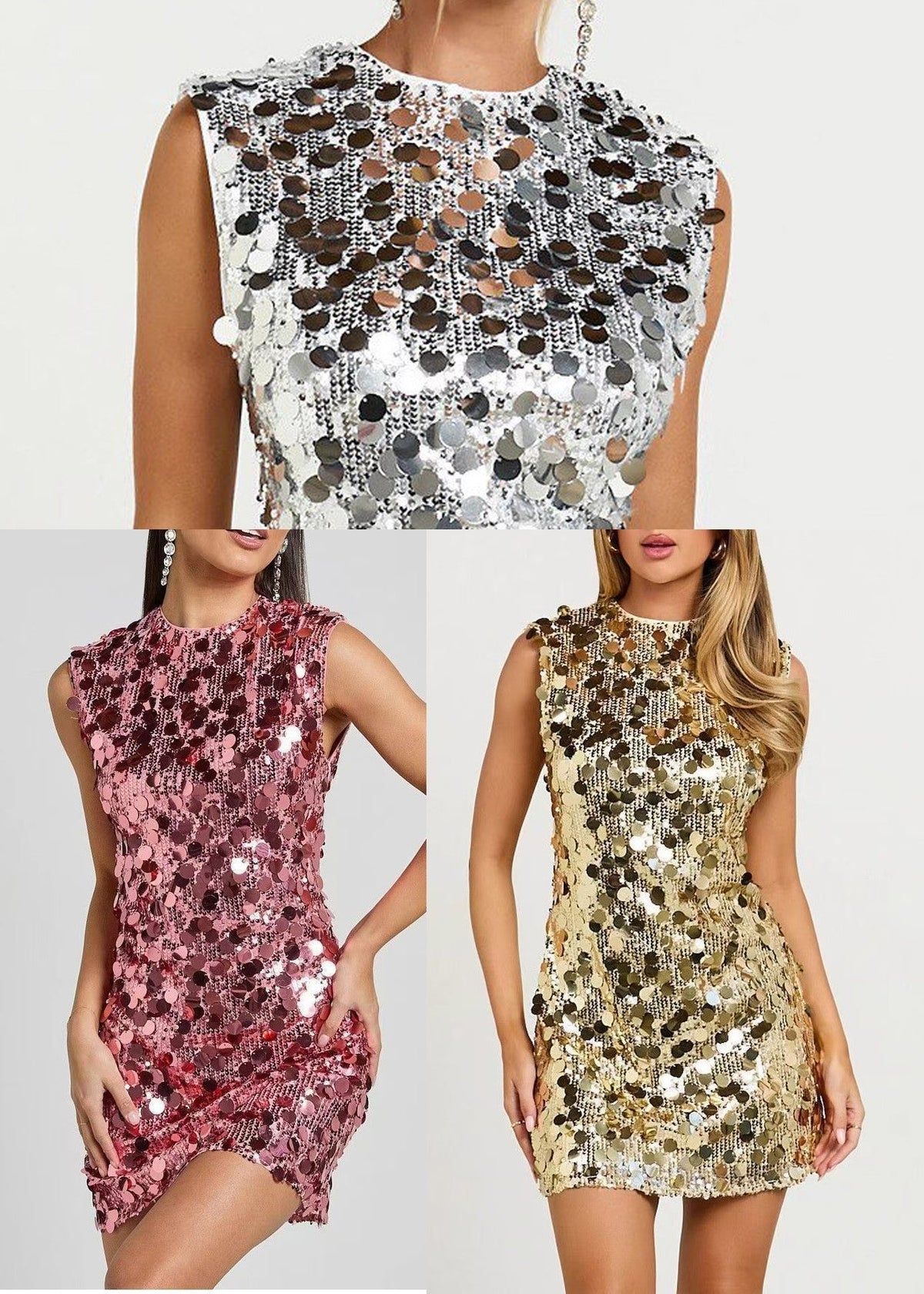 Sequin Crew Neck Sleeveless Bodycon Mini Dress - View 5