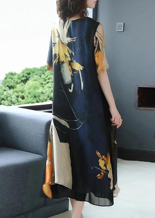 Abstract Brushstroke Print Round Neck Short Sleeve Midi Dress - View 5