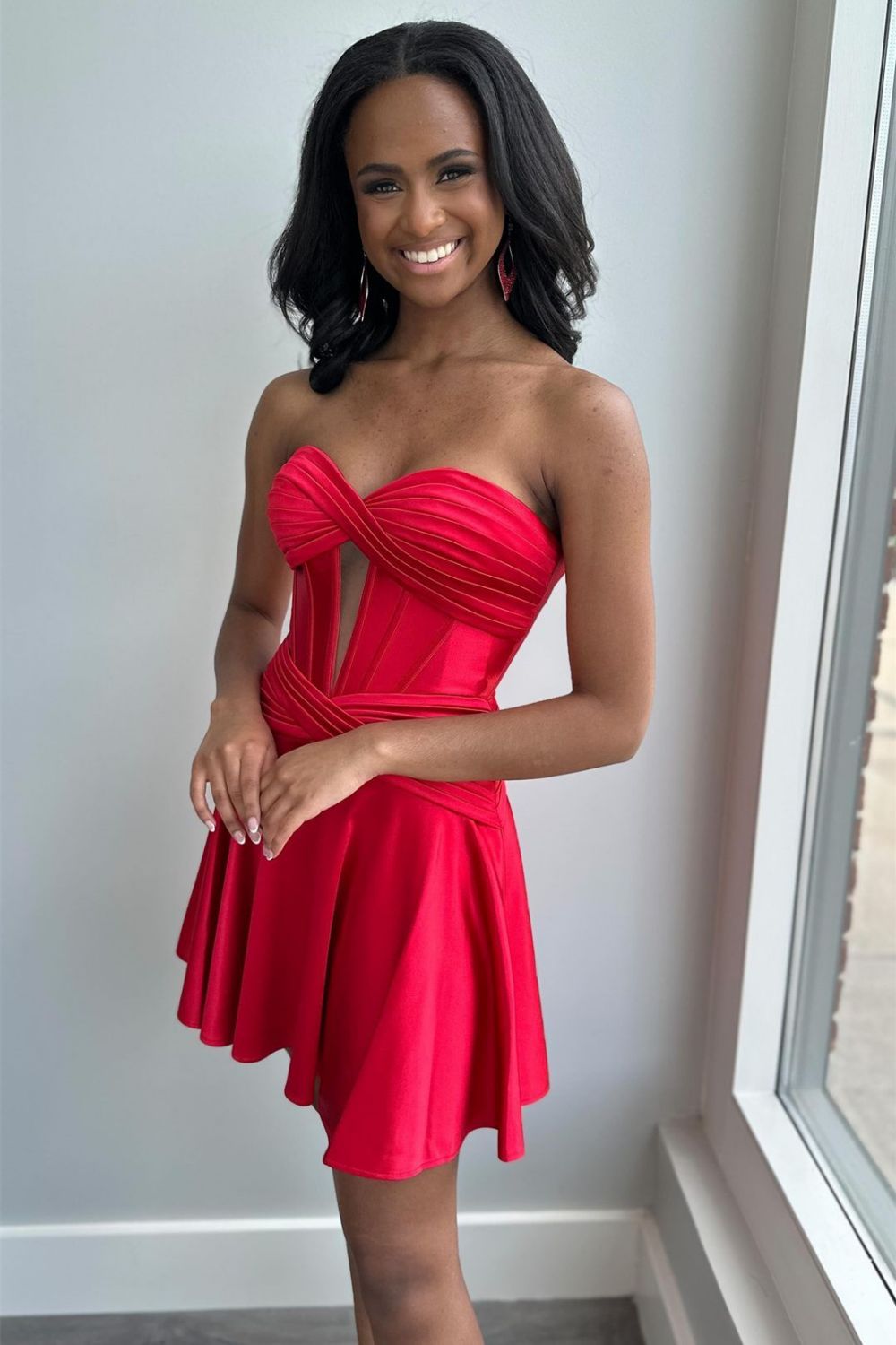 Simple A-Line Sweetheart Zipper Back Short Satin Homecoming Dress - Fashionpara