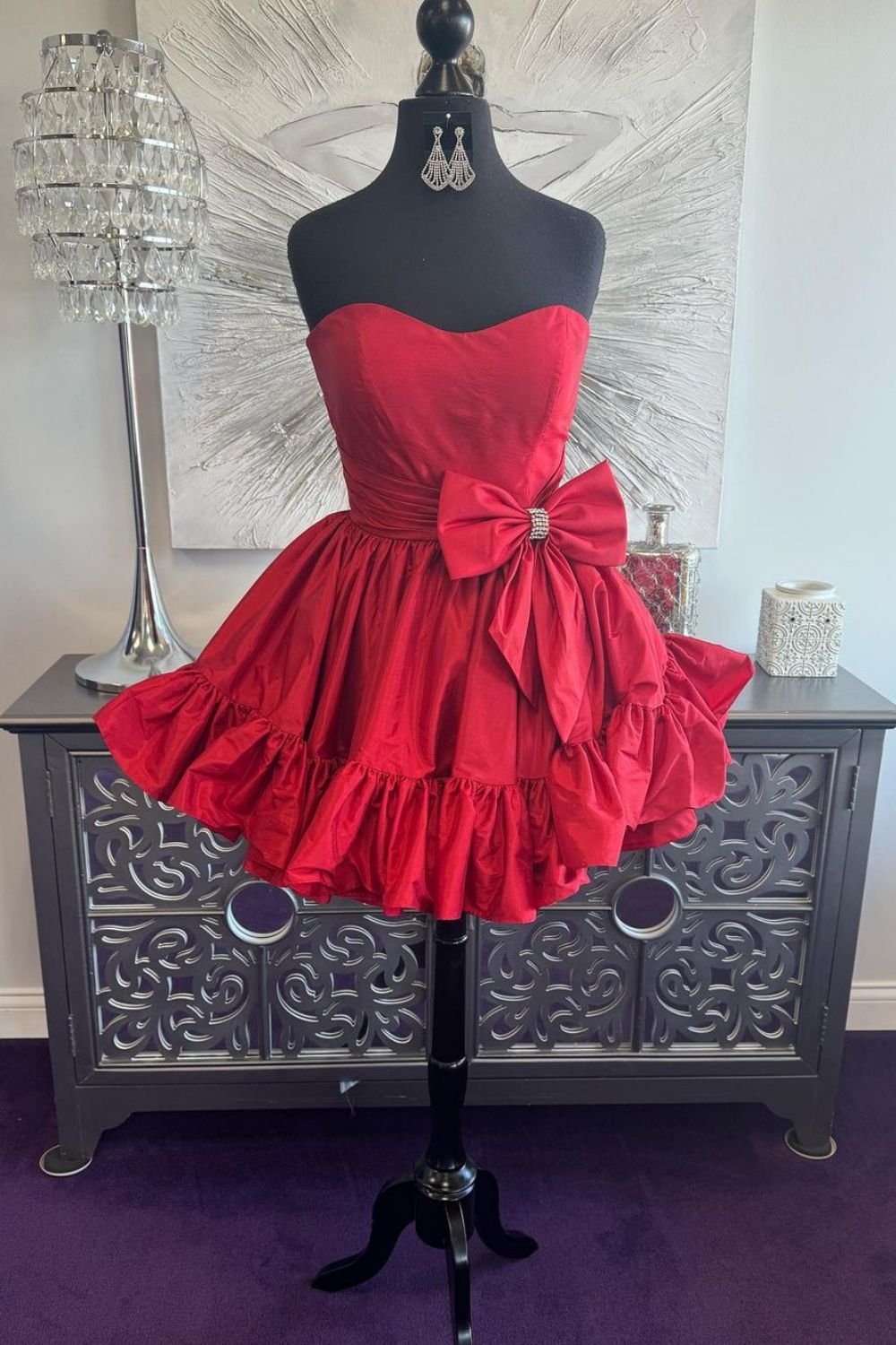 Simple Green A-Line Strapless Short Satin Homecoming Dress With Bowknot - Fashionpara