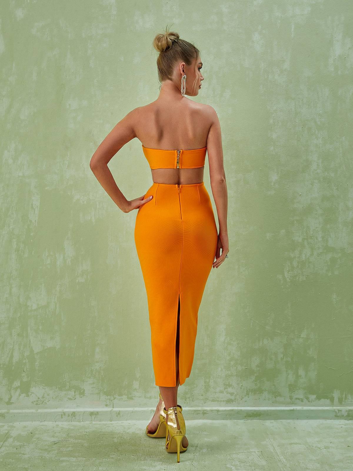 Strapless Sweetheart Cut Out Bandage Bodycon Midi Dress - View 5