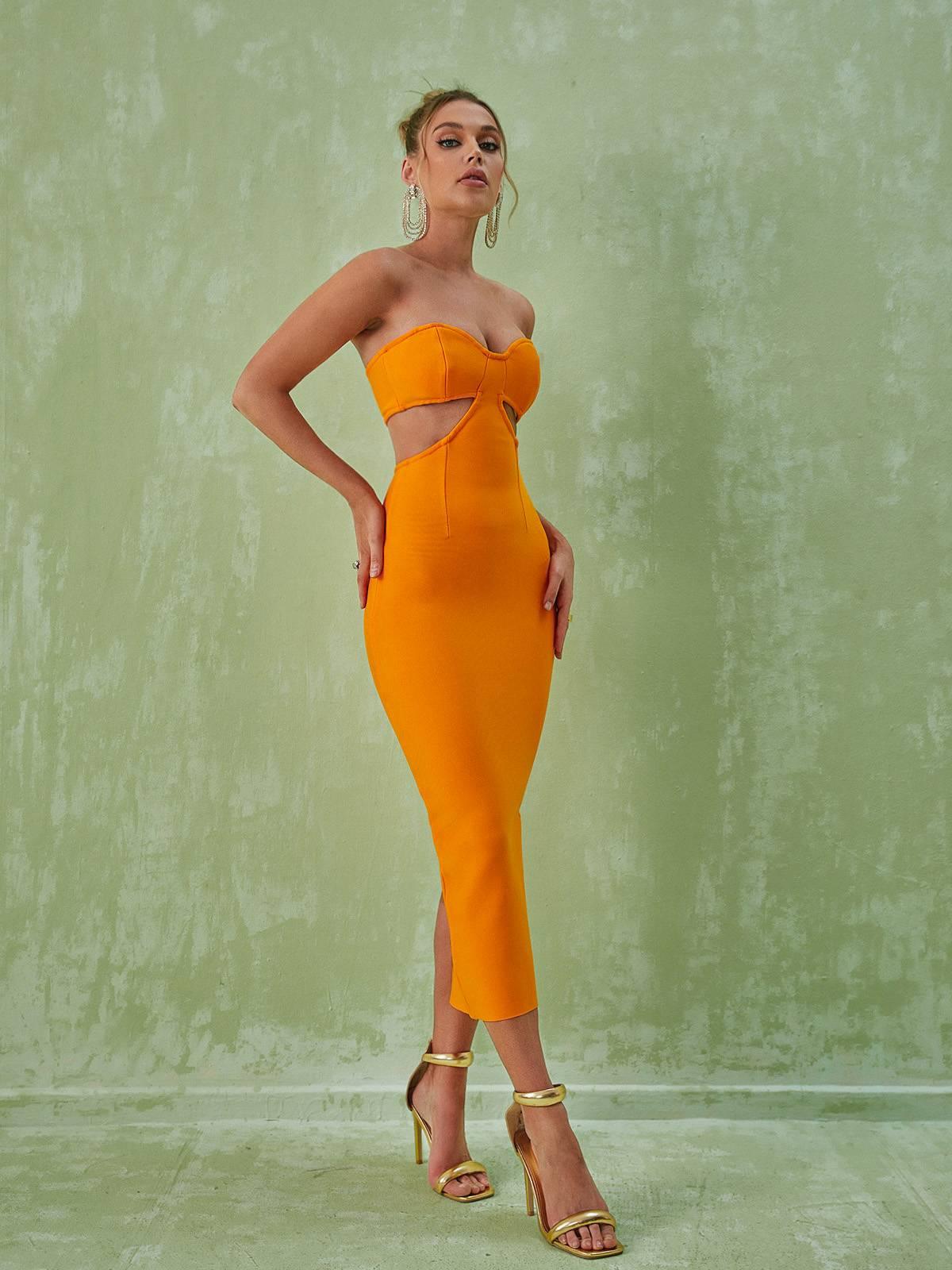 Strapless Sweetheart Cut Out Bandage Bodycon Midi Dress - View 2