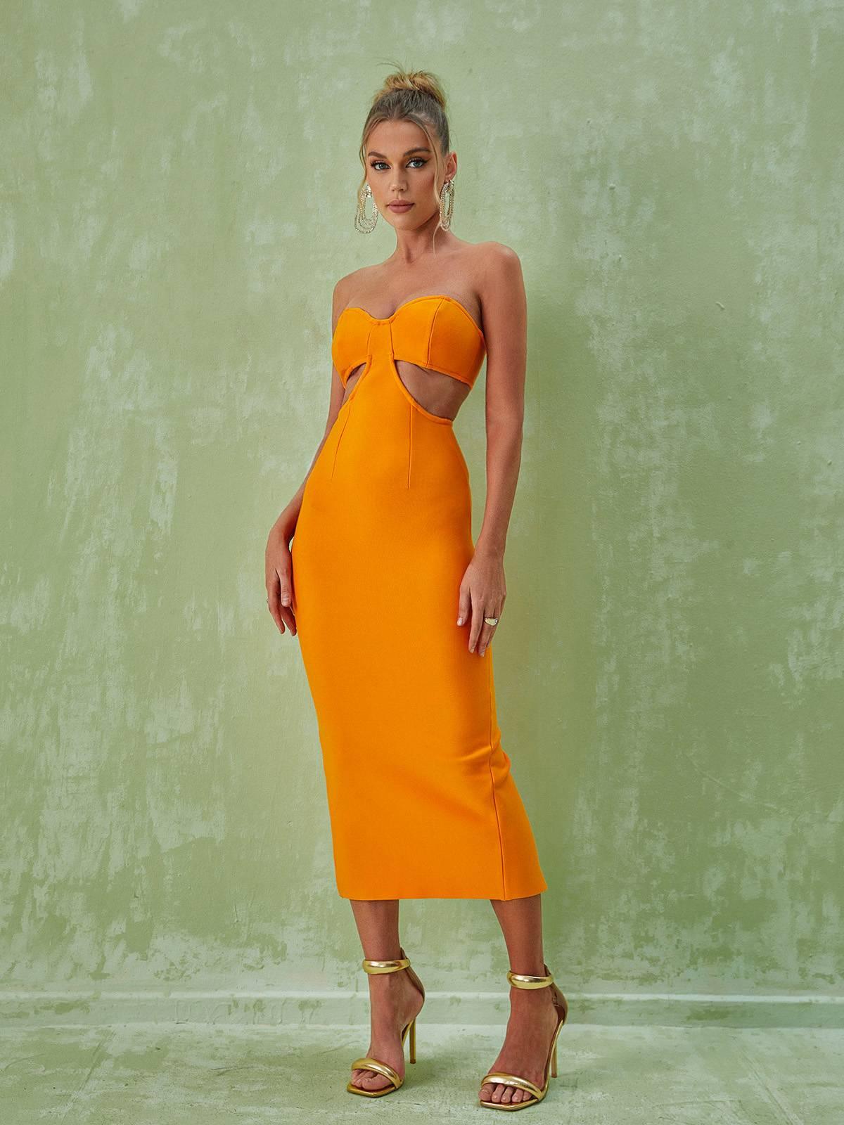 Strapless Sweetheart Cut Out Bandage Bodycon Midi Dress - View 3