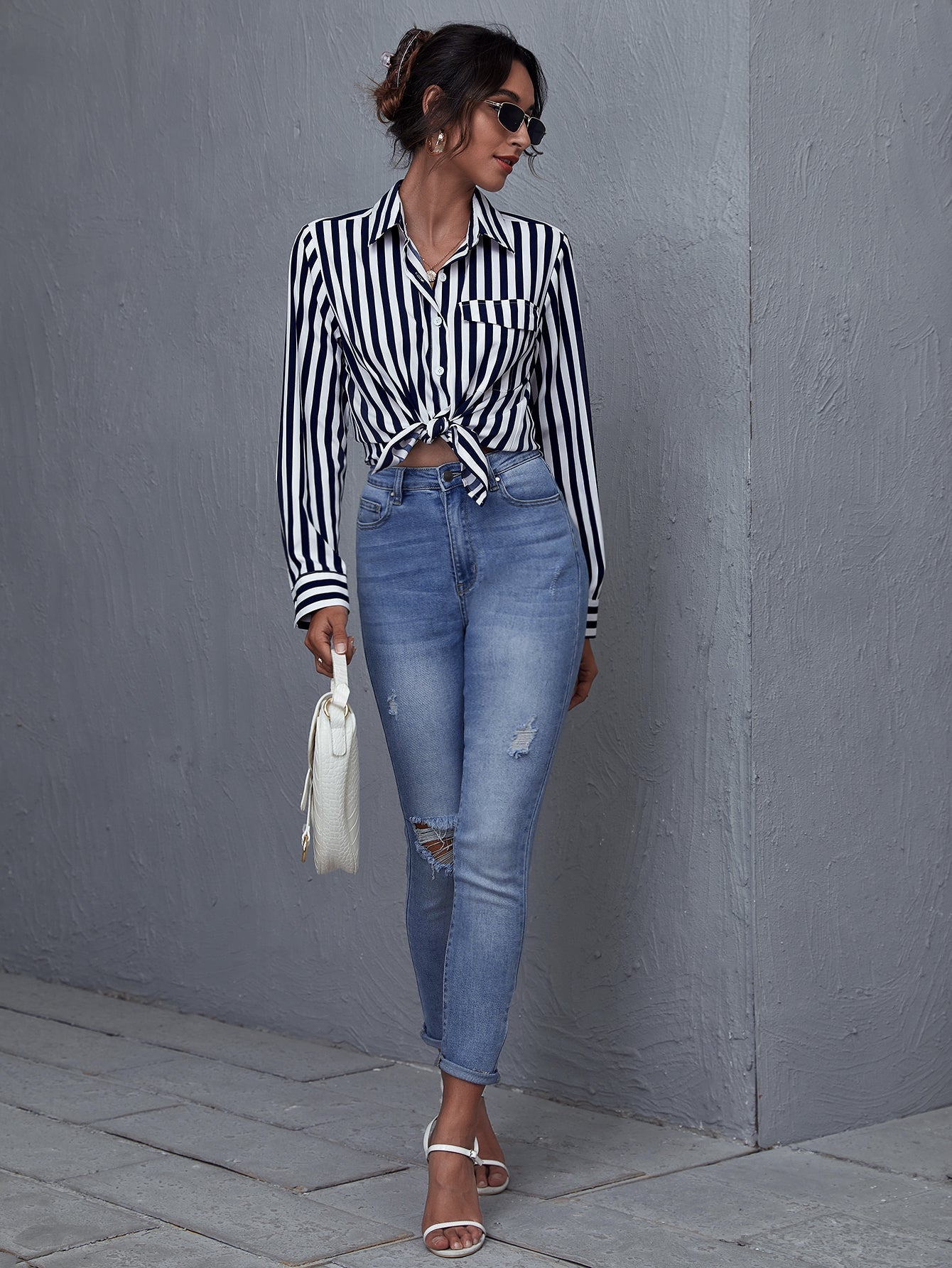 Single Breasted Striped Blouse - Fashionpara