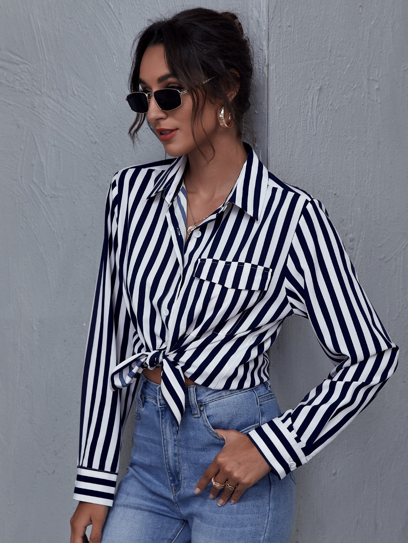 Single Breasted Striped Blouse - Fashionpara