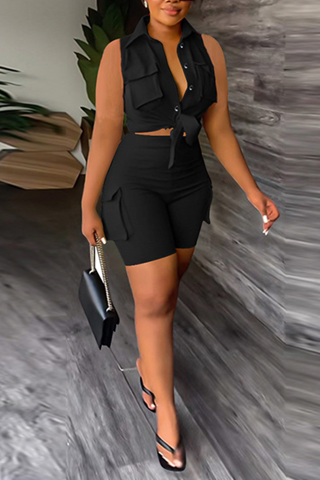 Sleeveless Cargo Tops Shorts Suits