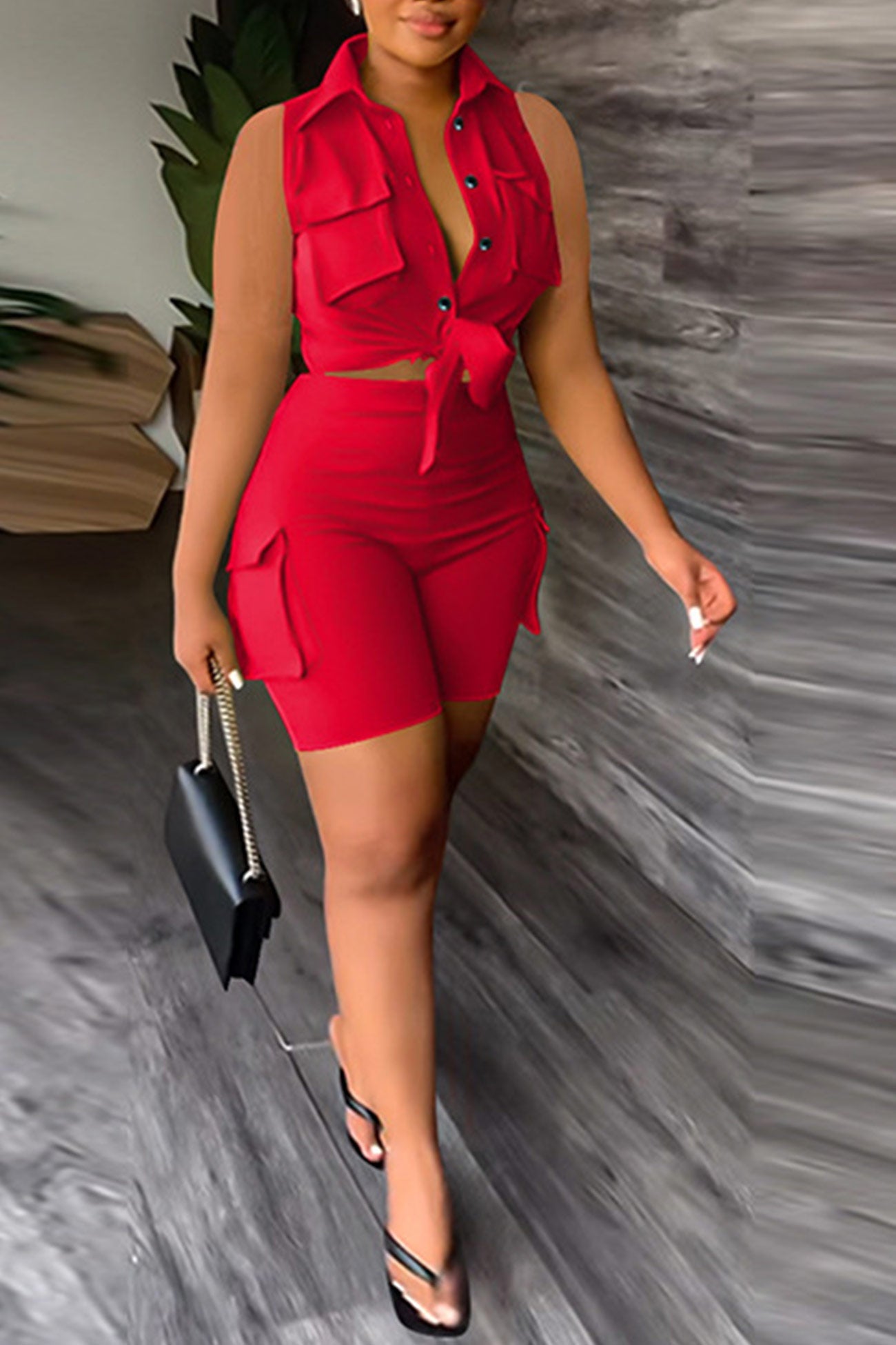 Sleeveless Cargo Tops Shorts Suits