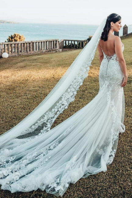 Unique Sleeveless V-Neck Tulle Floor-Length Wedding Dress Lace - Fashionpara