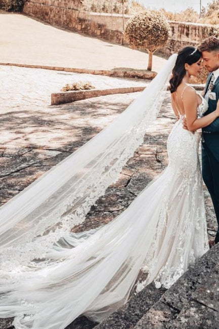 Unique Sleeveless V-Neck Tulle Floor-Length Wedding Dress Lace - Fashionpara