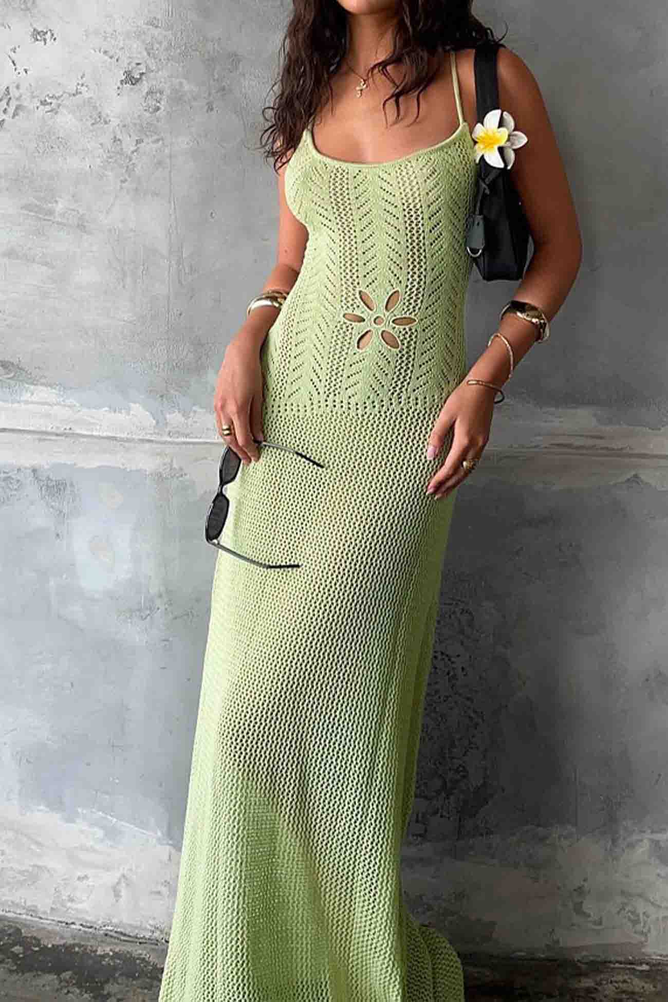 Sleeveless Backless Cutout Crochet Maxi Dress