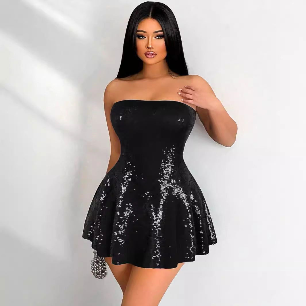 Sequin Strapless Fit and Flare Skater Mini Dress