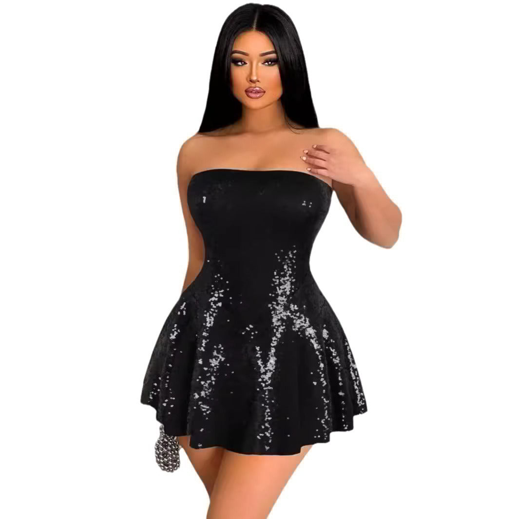 Sequin Strapless Fit and Flare Skater Mini Dress - View 3