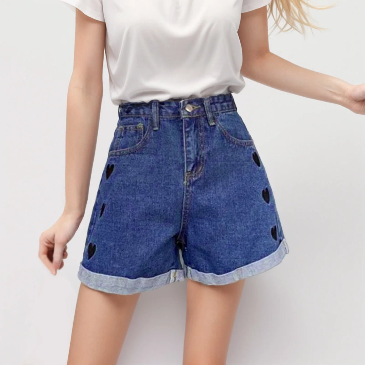 Curled Embroidered Denim Short Dark Blue / S short-250223