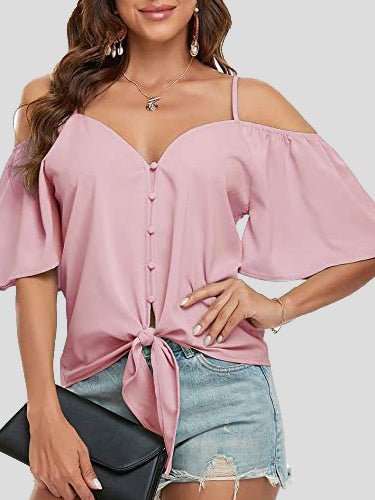 Sling Single Breasted Knotted Off Shoulder Blouse - Fashionpara