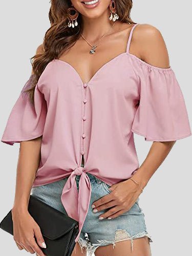 Sling Single Breasted Knotted Off Shoulder Blouse - Fashionpara