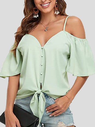 Sling Single Breasted Knotted Off Shoulder Blouse - Fashionpara