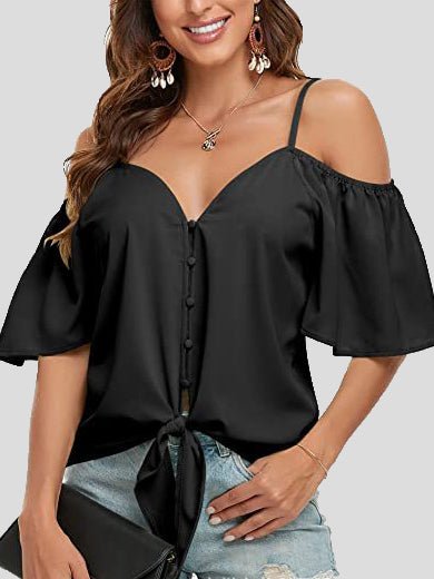 Sling Single Breasted Knotted Off Shoulder Blouse - Fashionpara