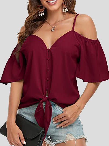 Sling Single Breasted Knotted Off Shoulder Blouse - Fashionpara