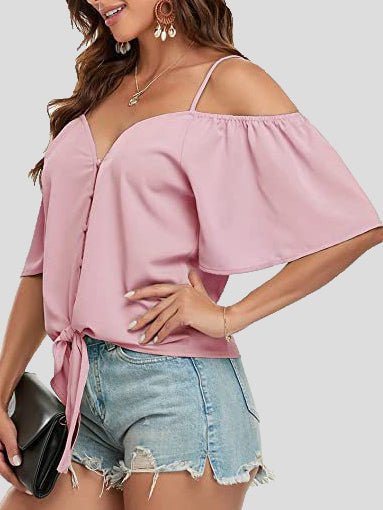 Sling Single Breasted Knotted Off Shoulder Blouse - Fashionpara