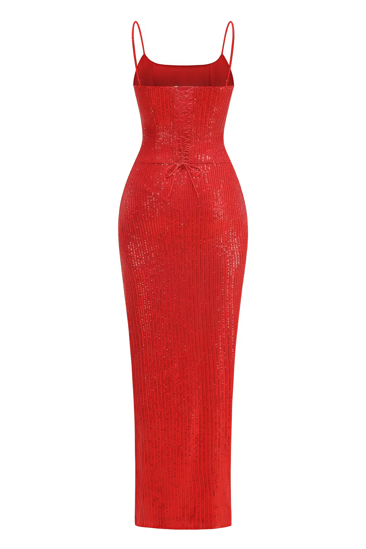 Sequin Spaghetti Strap Draped High Split Mermaid Maxi Dress - View 5