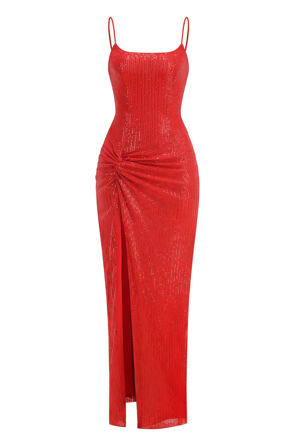 Sequin Spaghetti Strap Draped High Split Mermaid Maxi Dress - View 4