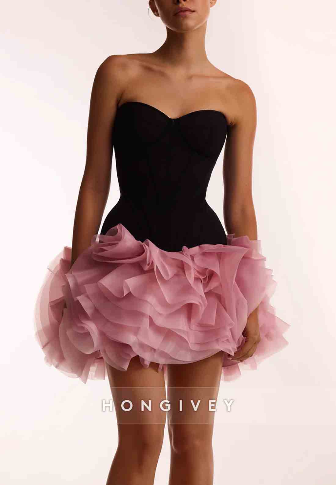 Strapless Smart Heart-shaped Low-waist Black Fitted Corset Party Short Homecoming Dresses