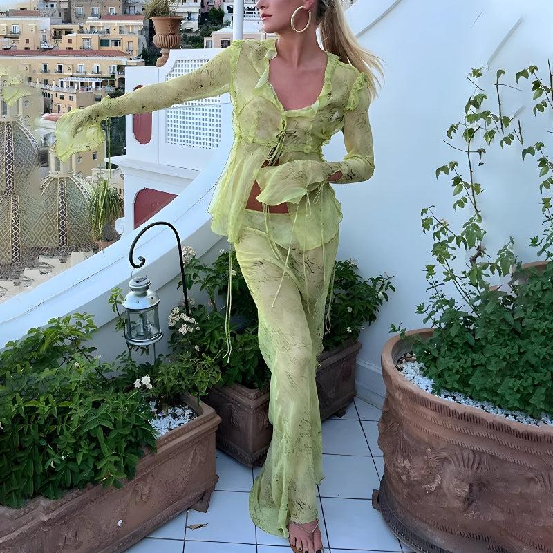 Snakeskin Blouse & Maxi Skirt Two Piece Set - Fashionpara