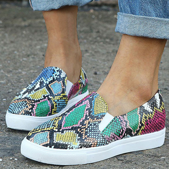 Snakeskin Print Decor Textured Flats - Mislish