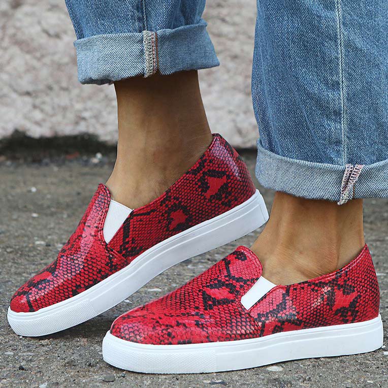 Snakeskin Print Decor Textured Flats - Mislish