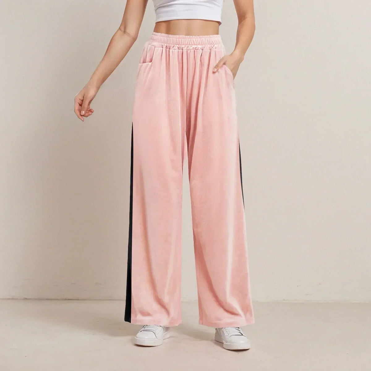 Solid Color Pocket Stretch Casual Pants red 1 / S