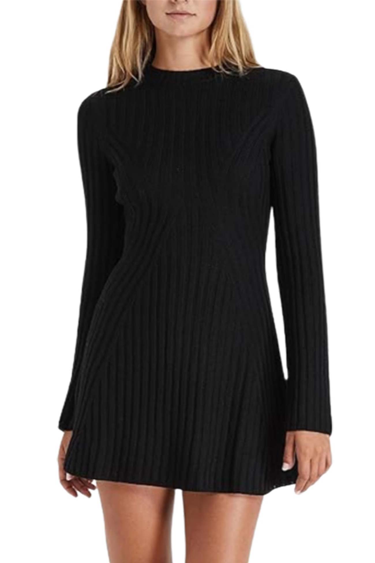 Solid Color Ribbed Knitted Dress