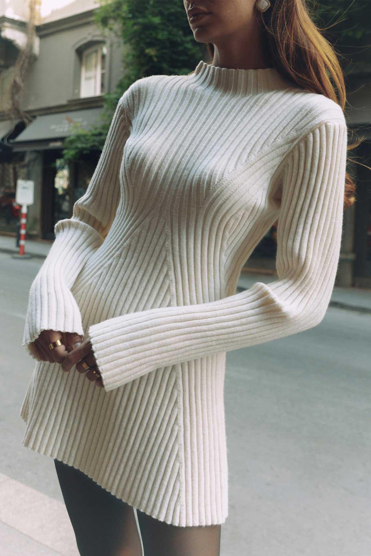 Solid Color Ribbed Knitted Dress