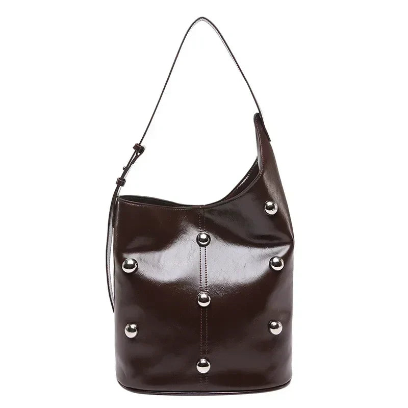 Rivet PU Bucket Shoulder Bag 2025