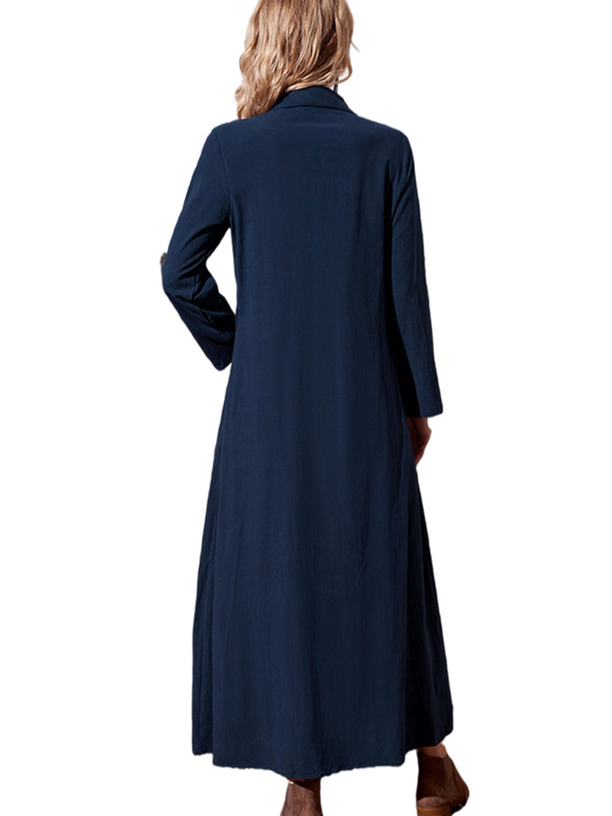 Cotton Long Sleeve Button-Front Shirt Maxi Dress