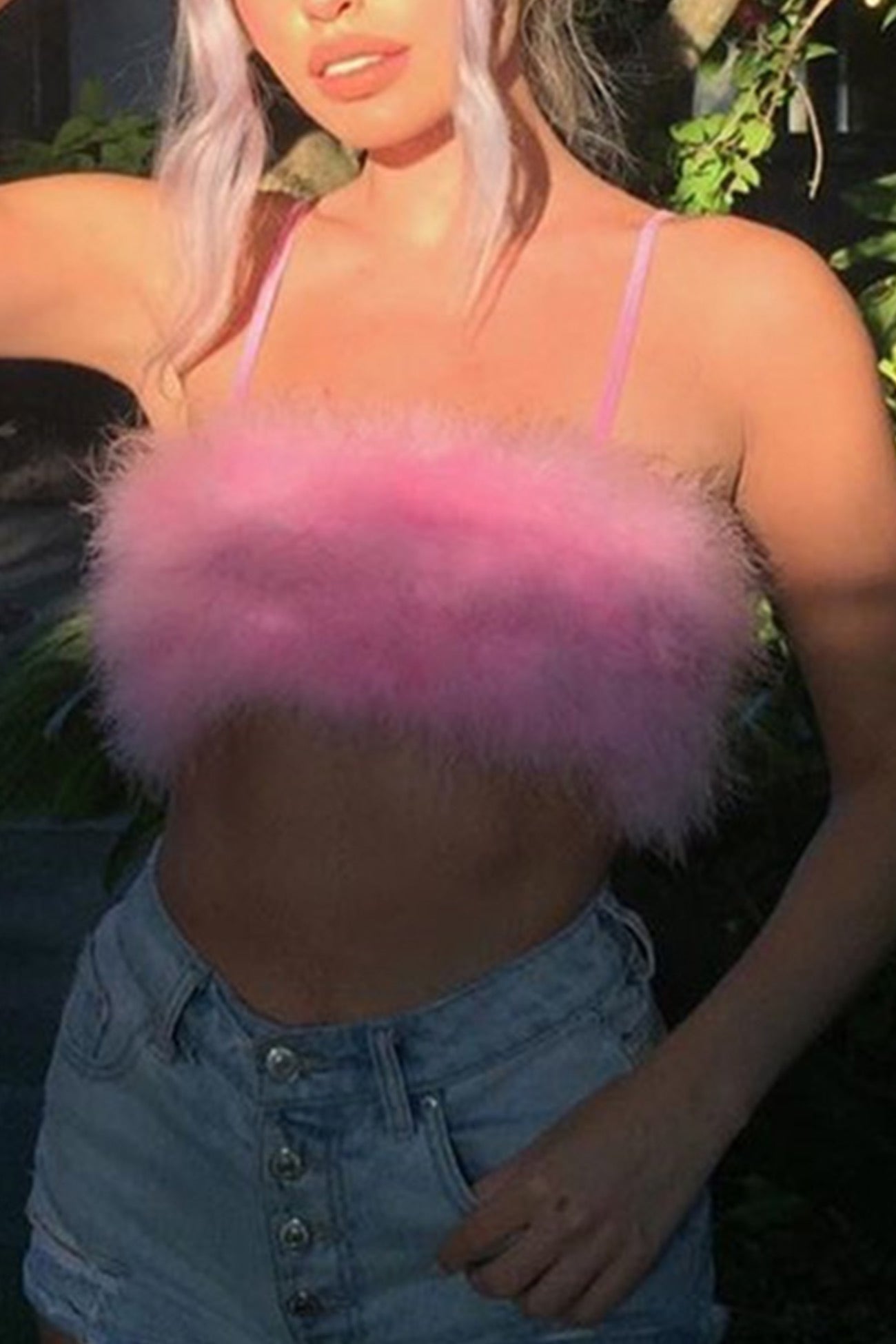 Solid Color Sleeveless Fuzzy Crop Top