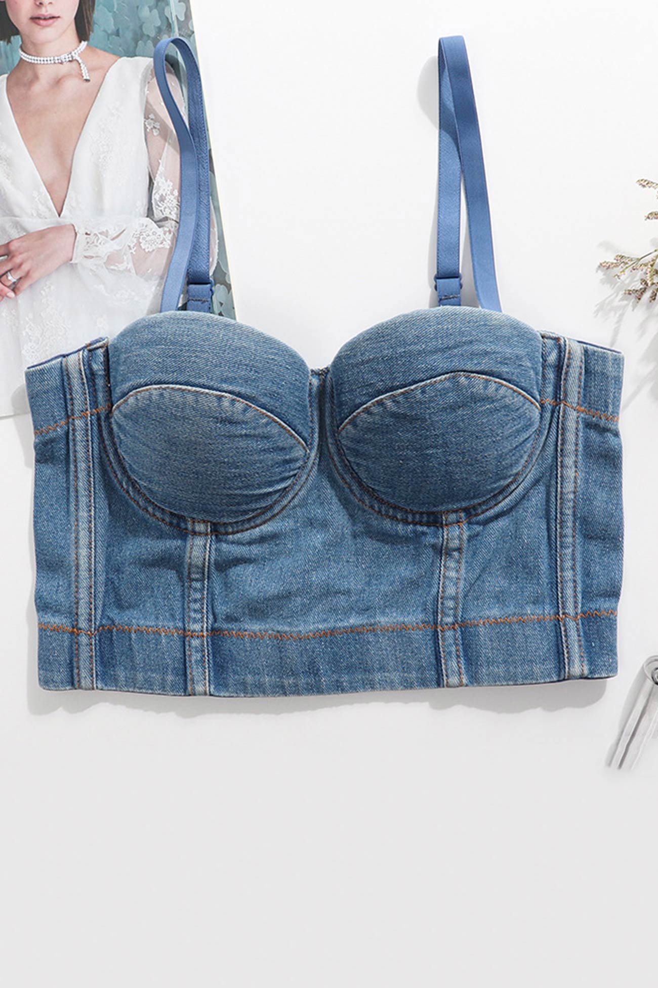 Solid Corset Denim Cami Top - Fashionpara