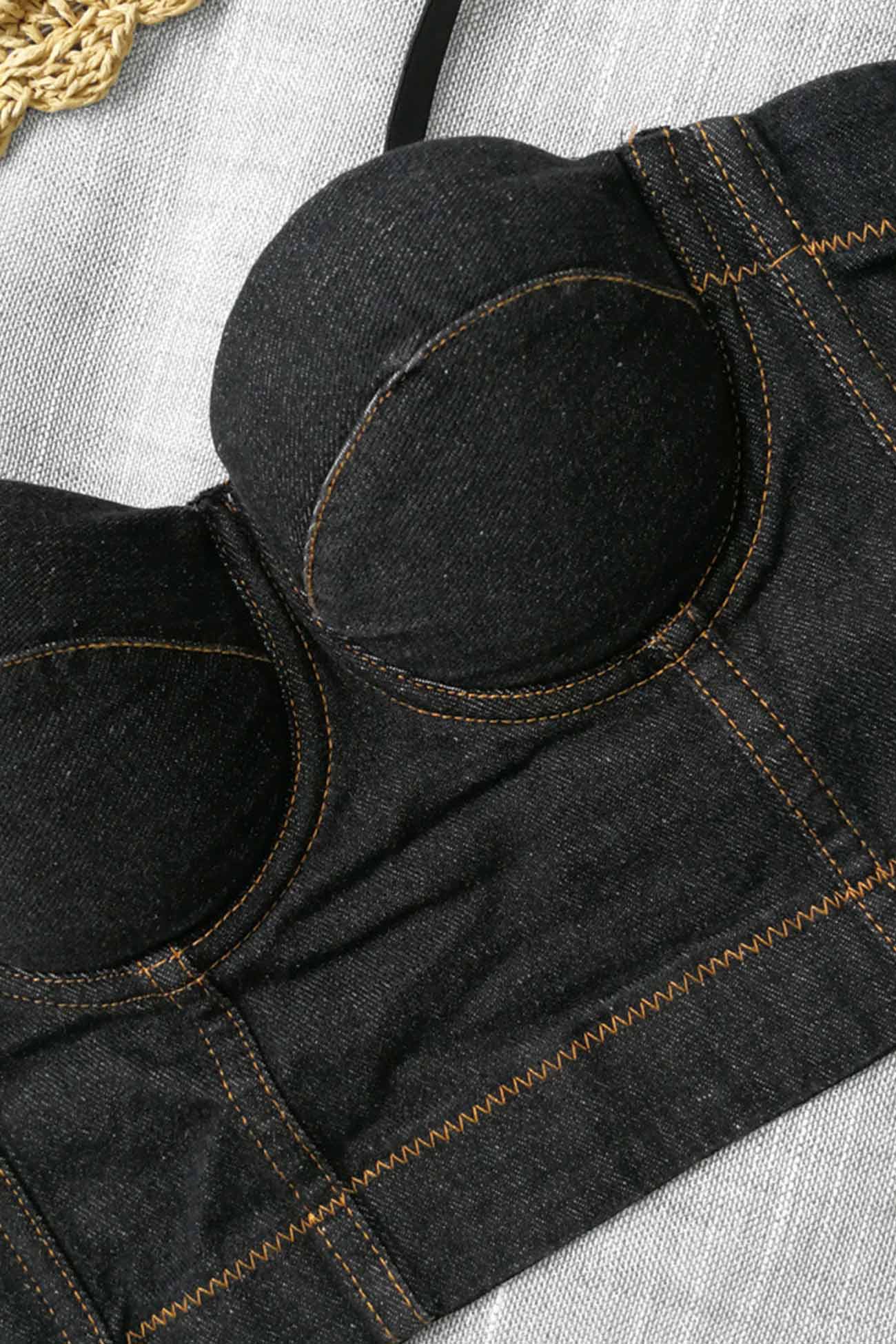 Solid Corset Denim Cami Top - Fashionpara