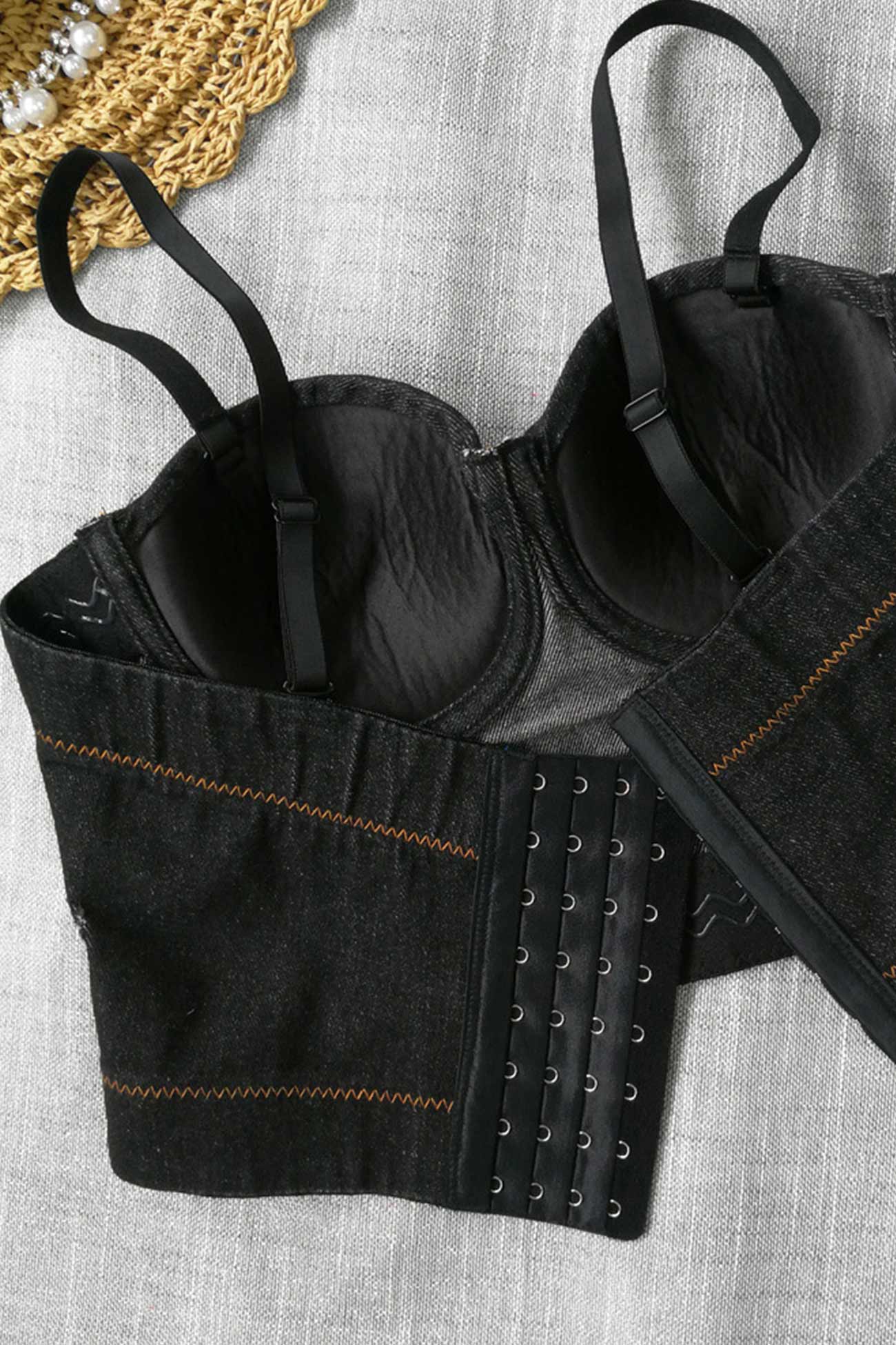 Solid Corset Denim Cami Top - Fashionpara