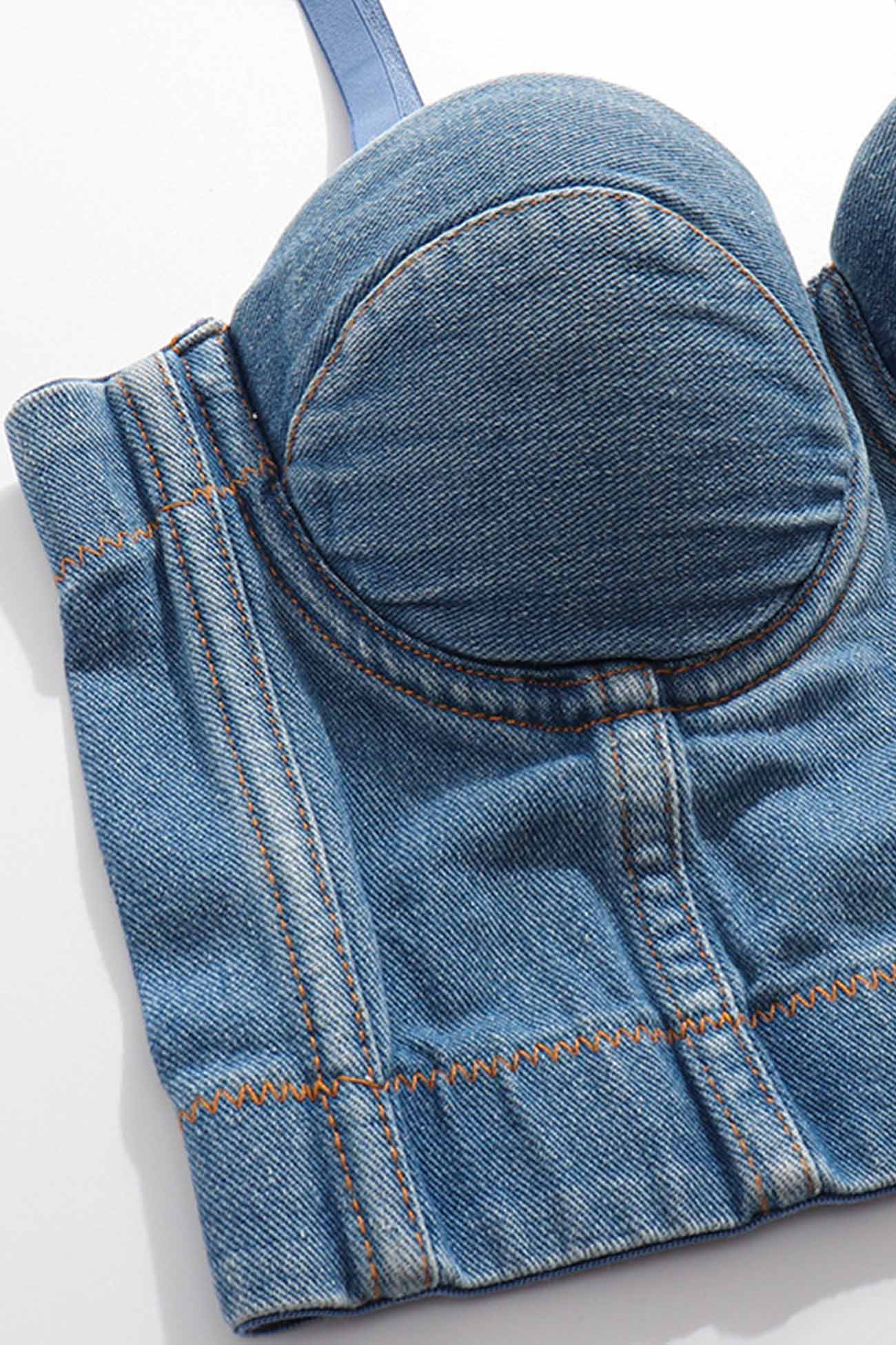 Solid Corset Denim Cami Top - Fashionpara