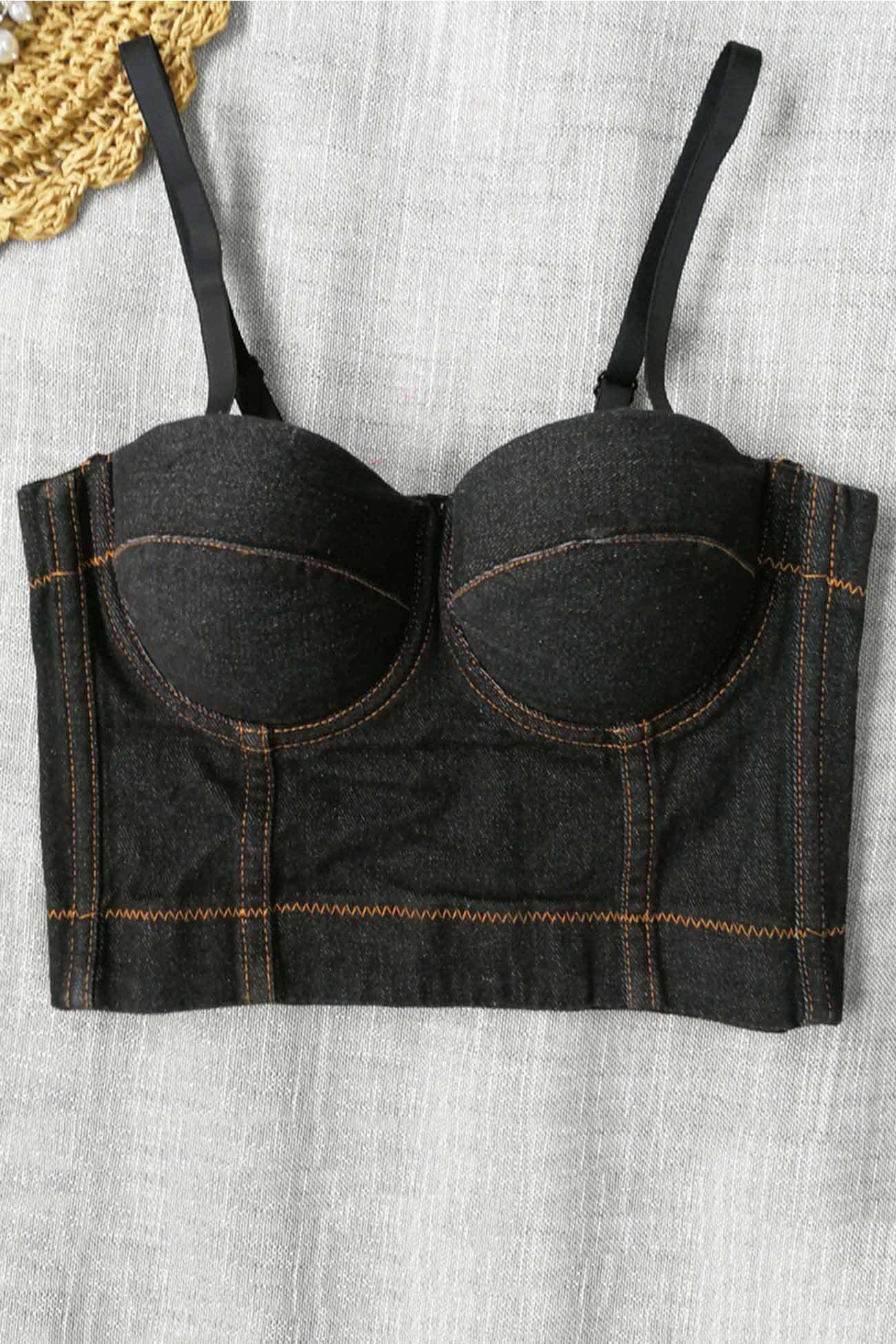 Solid Corset Denim Cami Top - Fashionpara