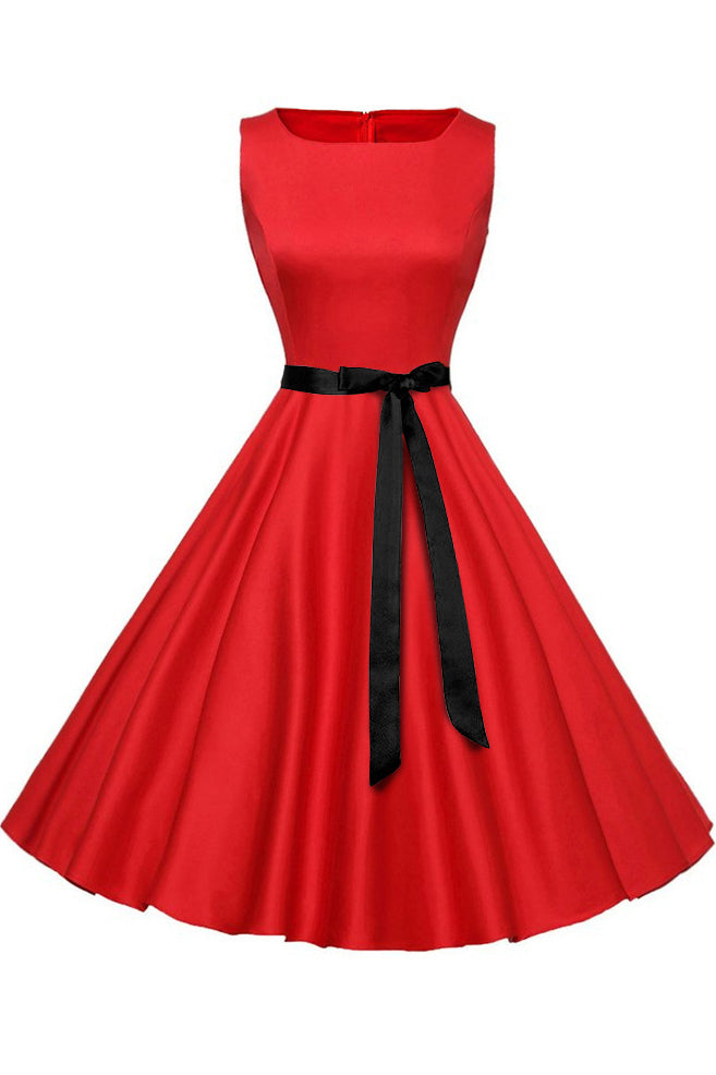 Solid Hepburn Sleeveless Lace-up Dress - Mislish