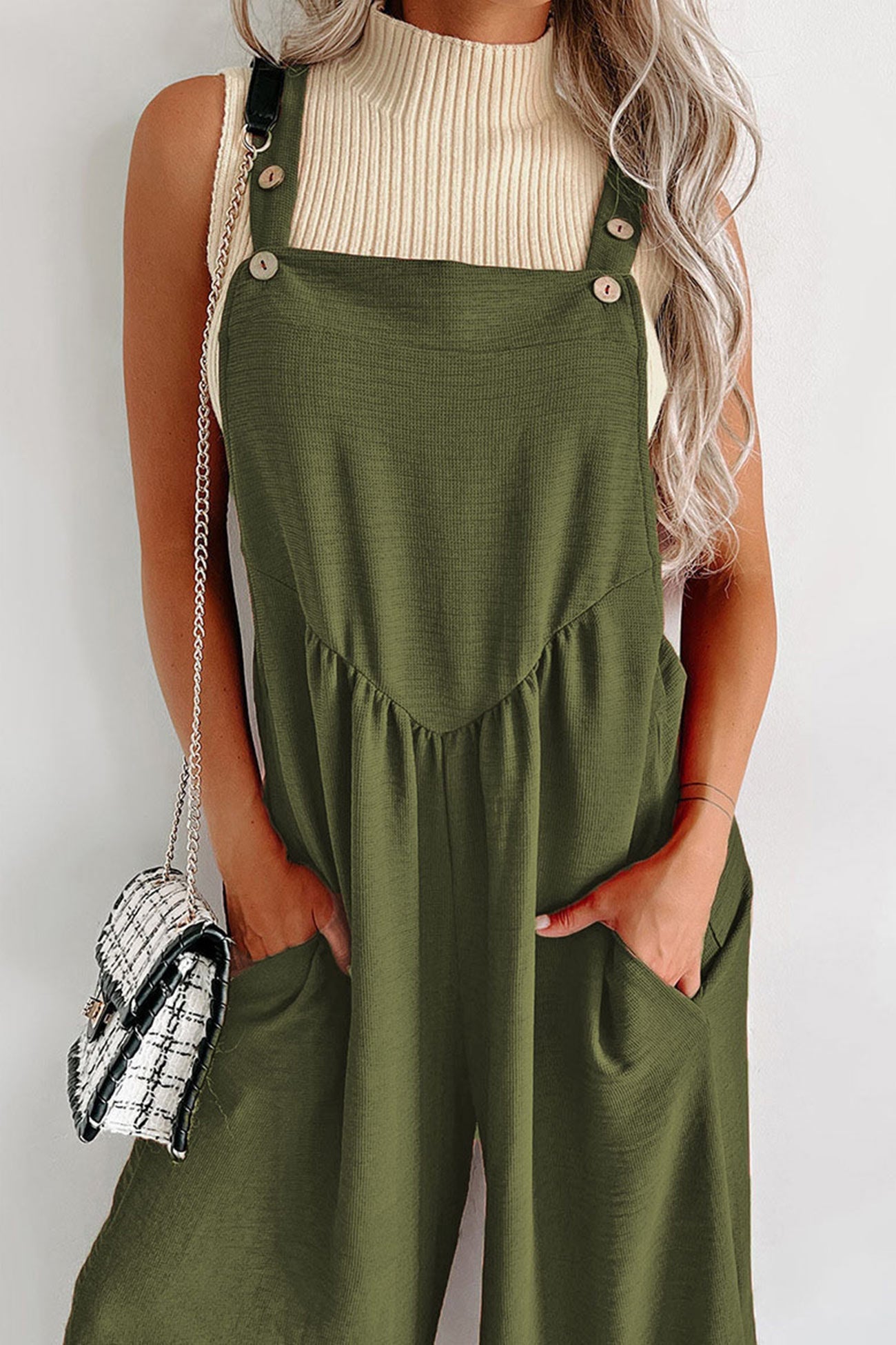 Solid High Waist Pocketed Overalls - Fashionpara